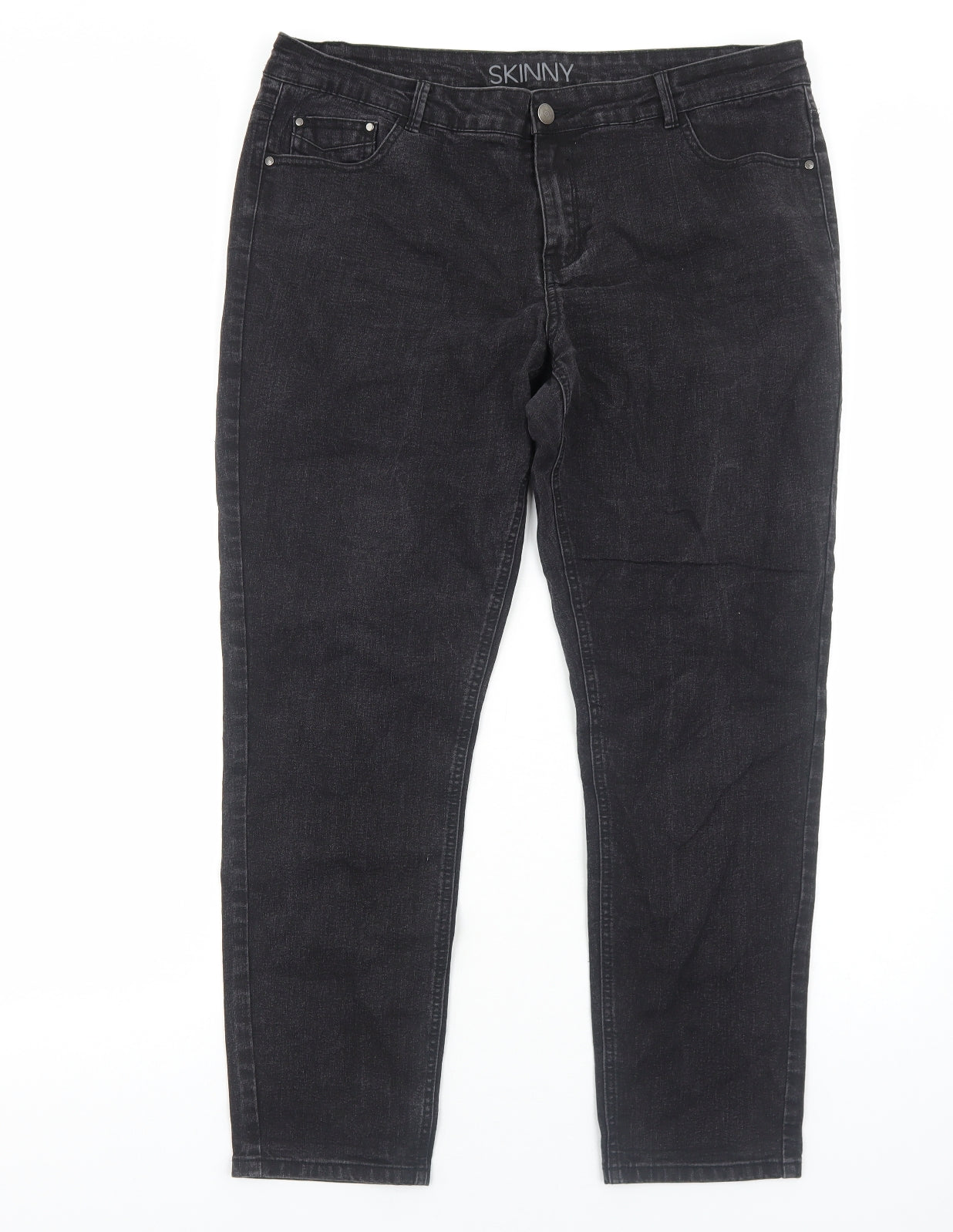 George Womens Black Herringbone Cotton Skinny Jeans Size 18 Regular Zip