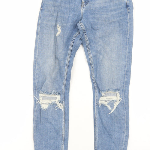 Topshop Womens Blue Cotton Tapered Jeans Size 4 L32 in Regular Zip