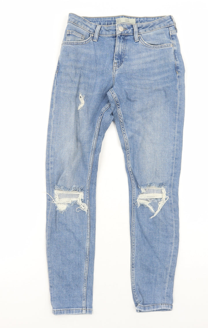 Topshop Womens Blue Cotton Tapered Jeans Size 4 L32 in Regular Zip