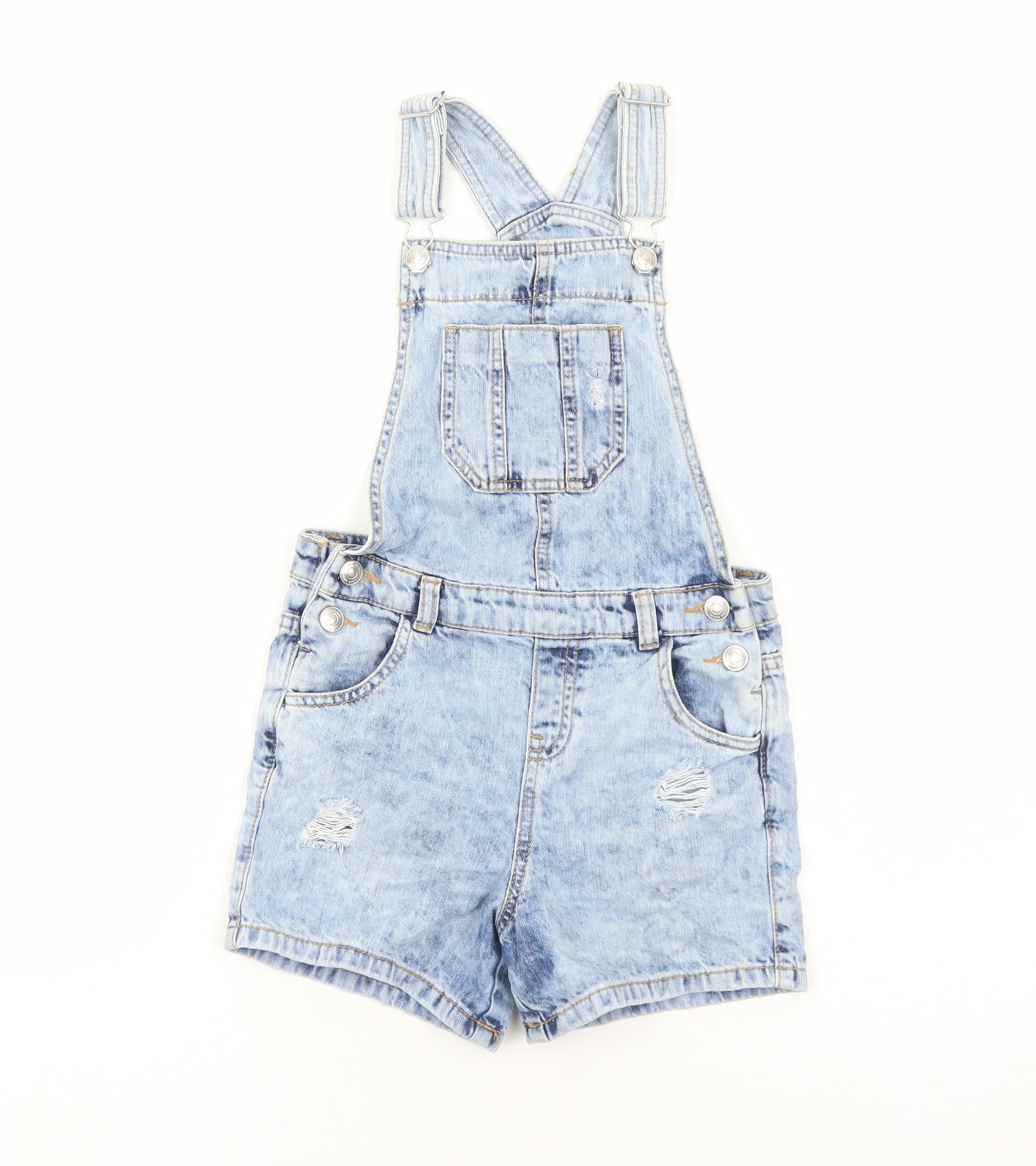 F&F Girls Blue Cotton Dungaree One-Piece Size 7-8 Years Buckle