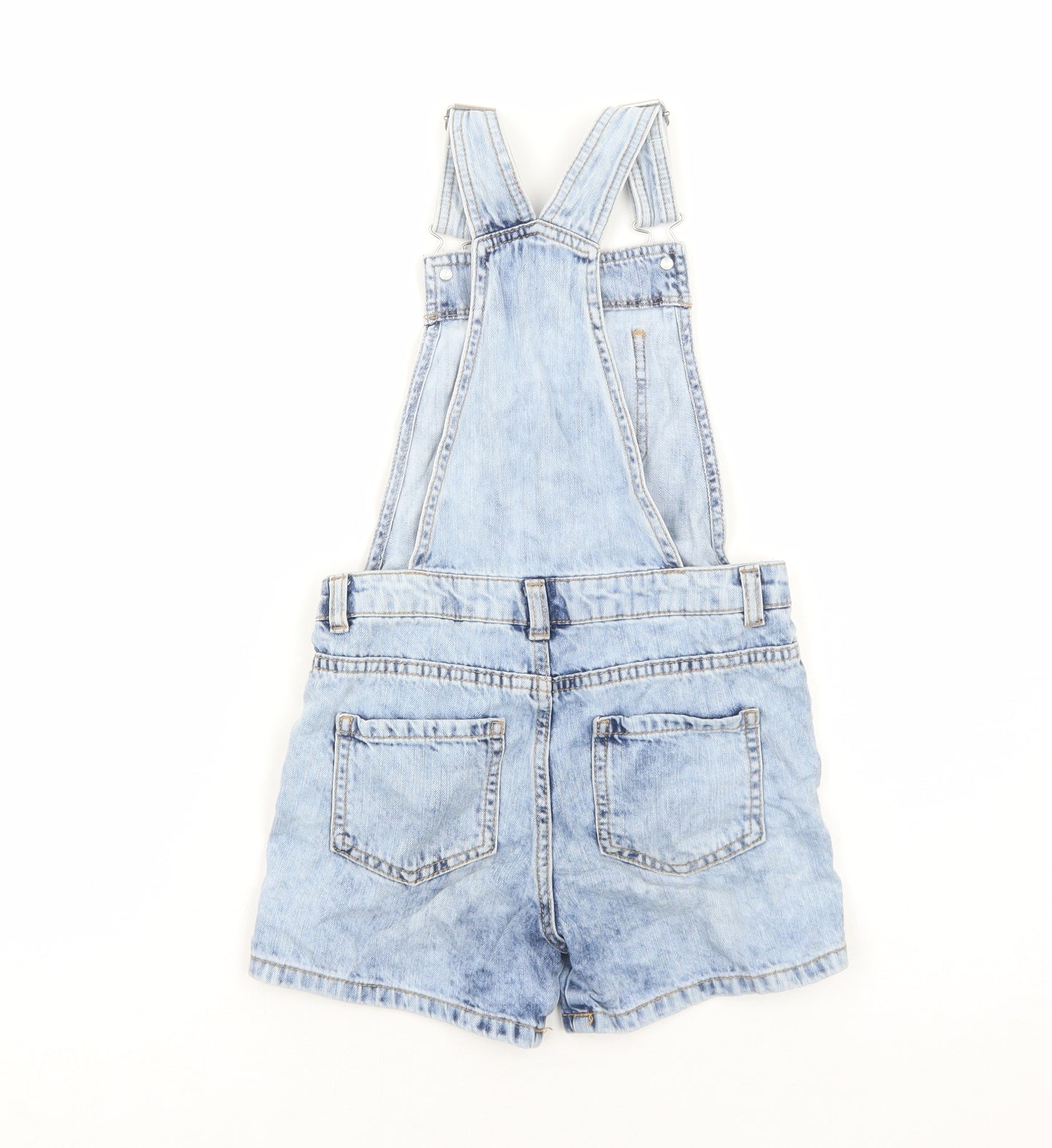 F&F Girls Blue Cotton Dungaree One-Piece Size 7-8 Years Buckle