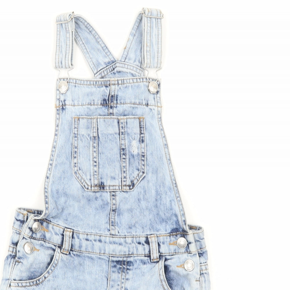 F&F Girls Blue Cotton Dungaree One-Piece Size 7-8 Years Buckle