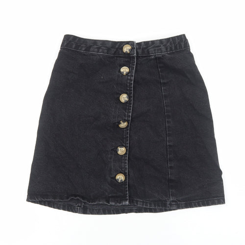 ASOS Womens Black Cotton Straight & Pencil Skirt Size 6 Button