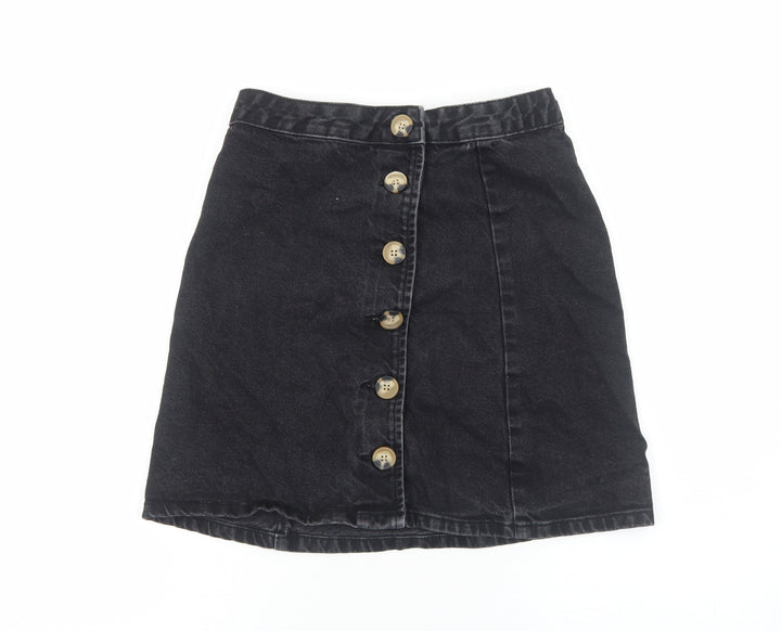 ASOS Womens Black Cotton Straight & Pencil Skirt Size 6 Button