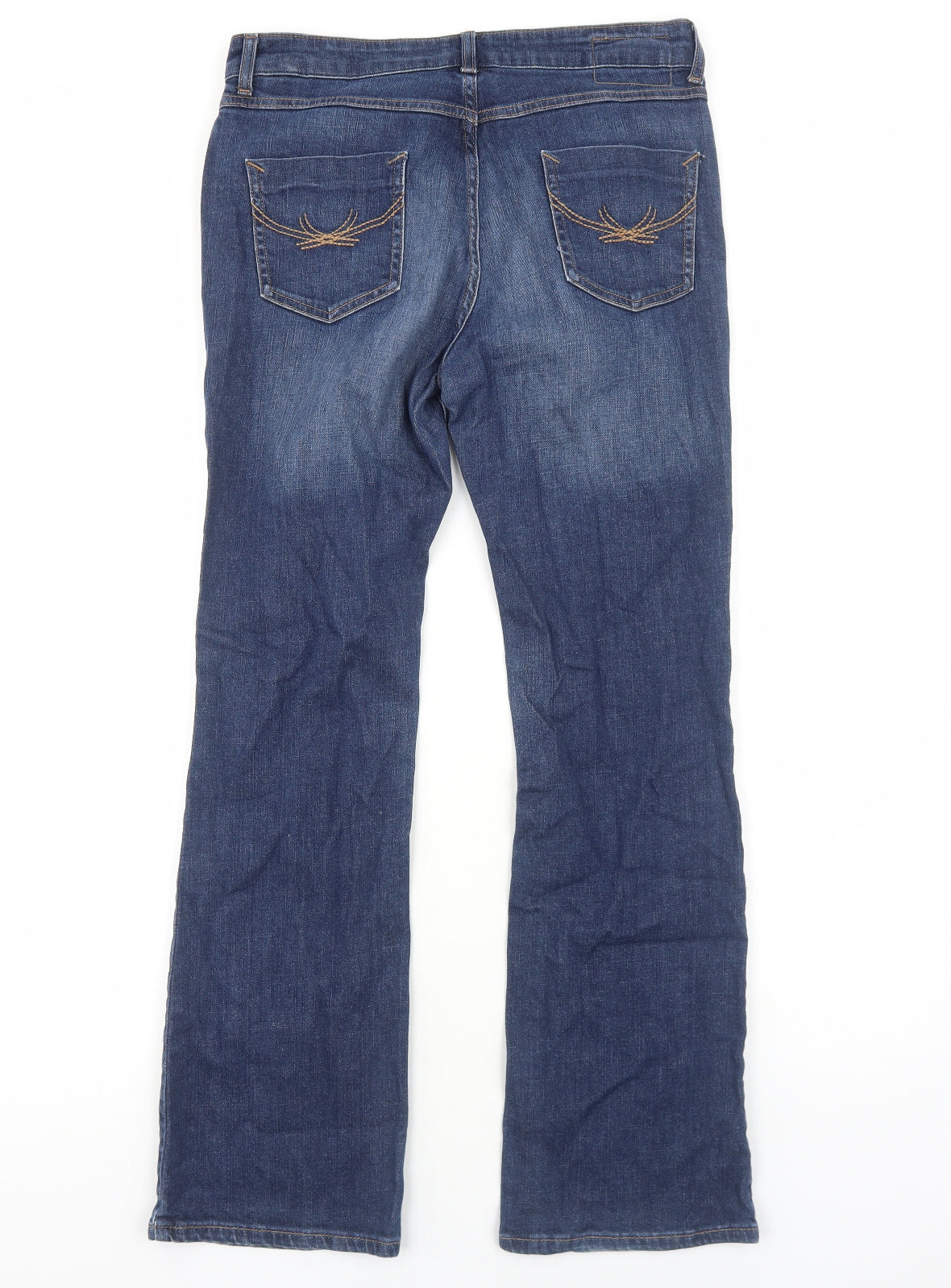 Marks and Spencer Womens Blue Cotton Bootcut Jeans Size 12 Regular Zip
