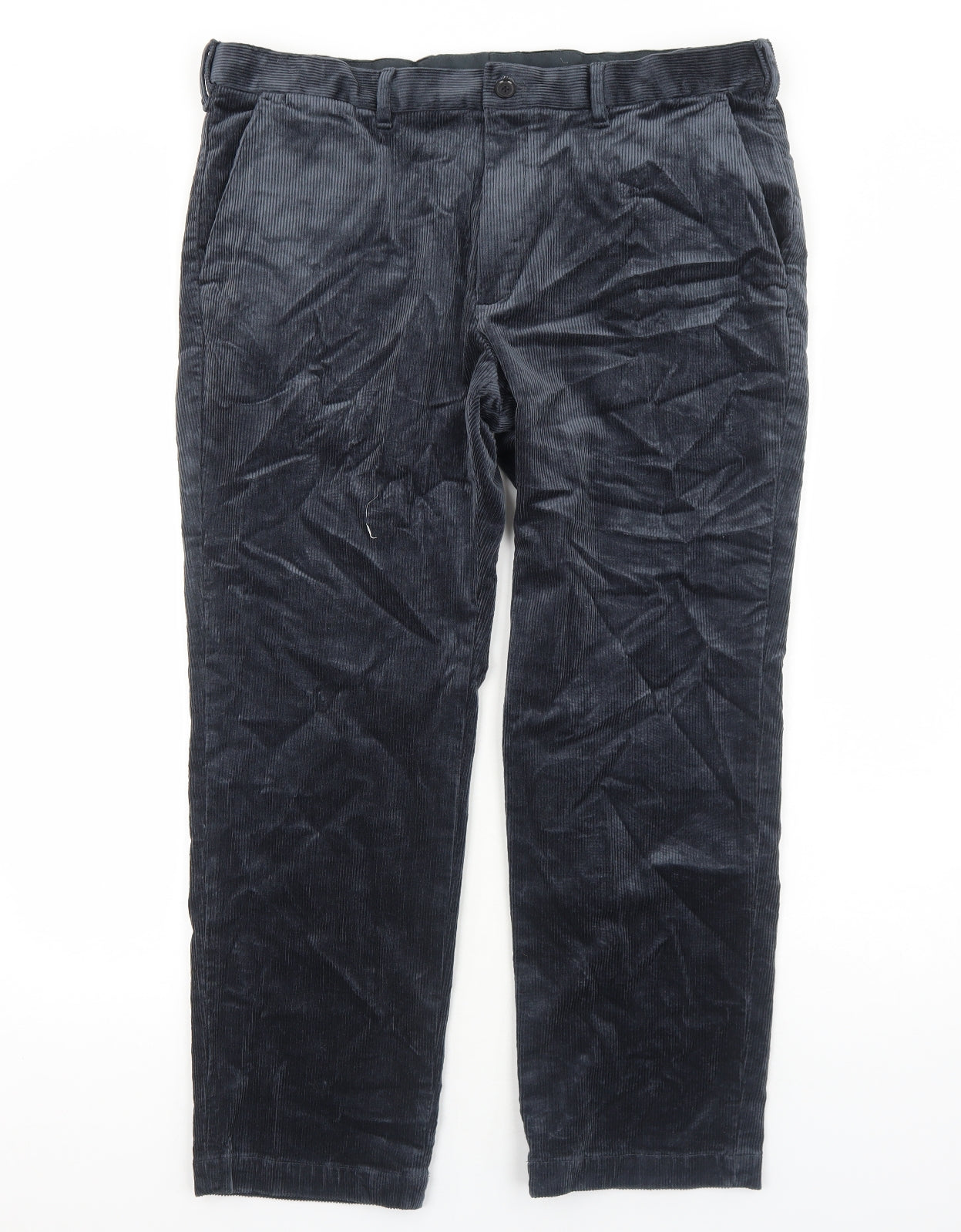 Marks and Spencer Mens Blue Cotton Trousers Size XL L29 in Regular Zip