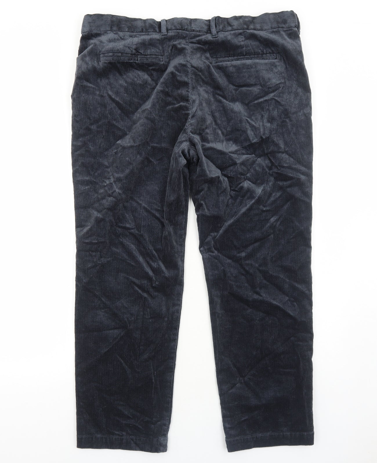 Marks and Spencer Mens Blue Cotton Trousers Size XL L29 in Regular Zip