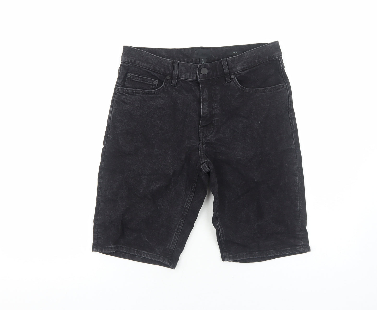 H&M Mens Black Cotton Biker Shorts Size S Regular Zip