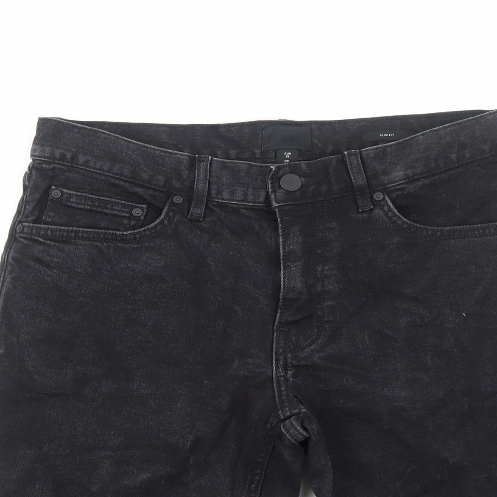 H&M Mens Black Cotton Biker Shorts Size S Regular Zip