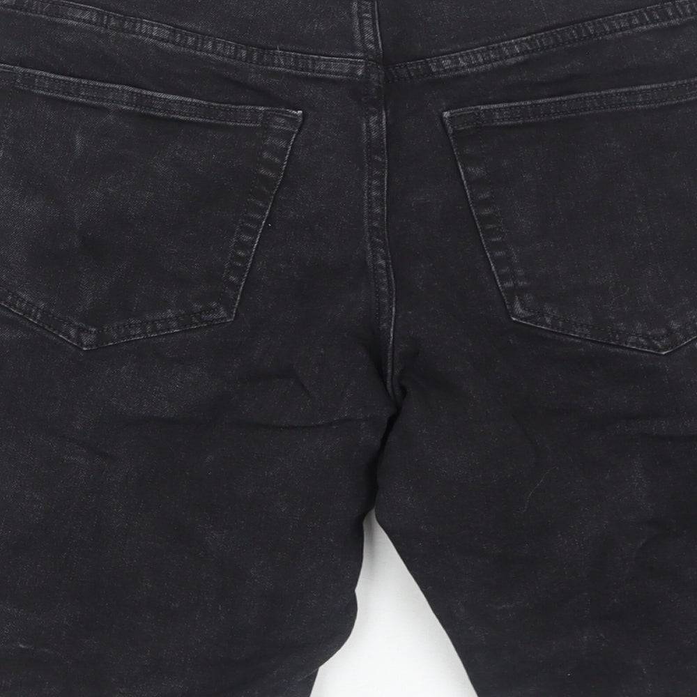 H&M Mens Black Cotton Biker Shorts Size S Regular Zip