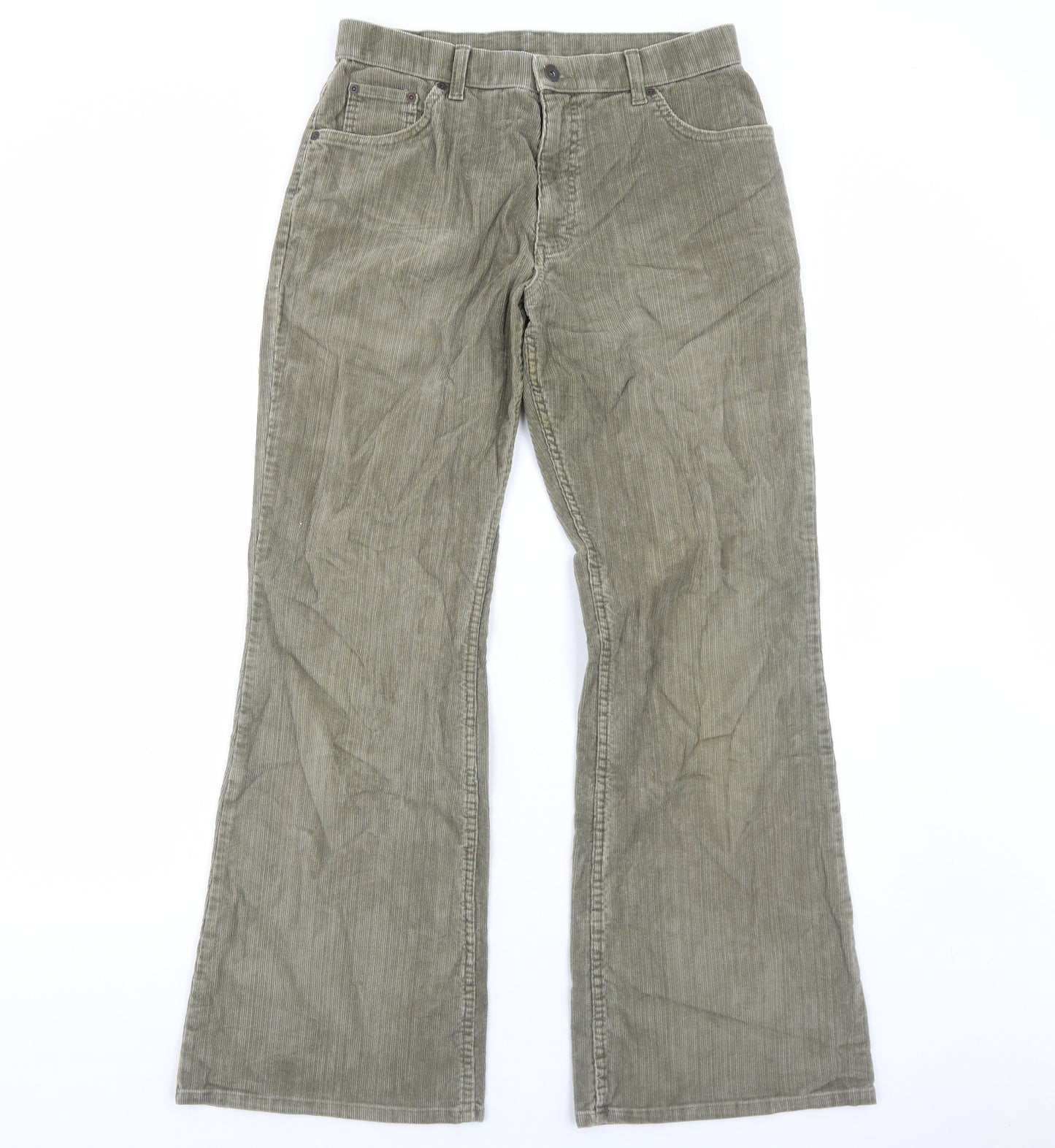 Marks and Spencer Womens Green Cotton Trousers Size 14 Regular Zip