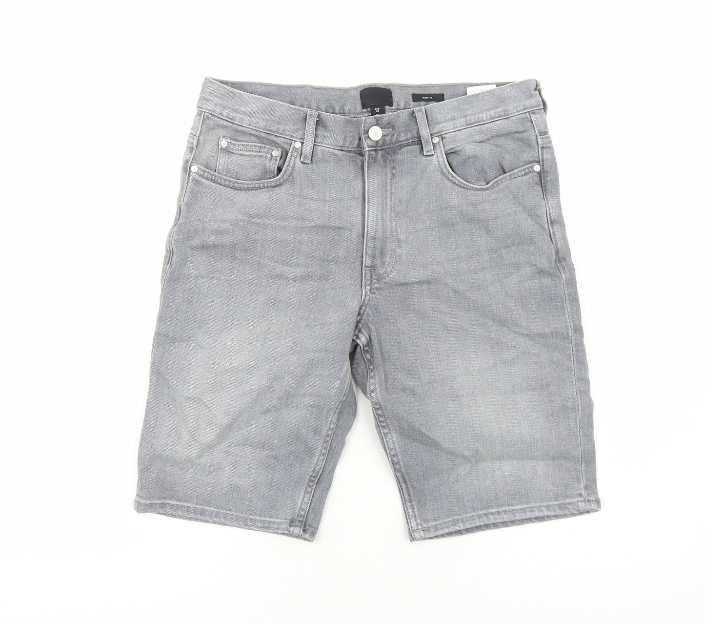 H&M Mens Grey Cotton Biker Shorts Size S Slim Zip