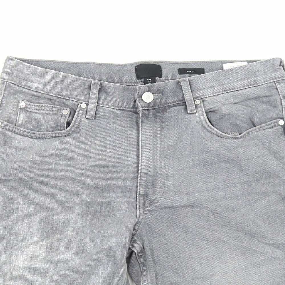 H&M Mens Grey Cotton Biker Shorts Size S Slim Zip