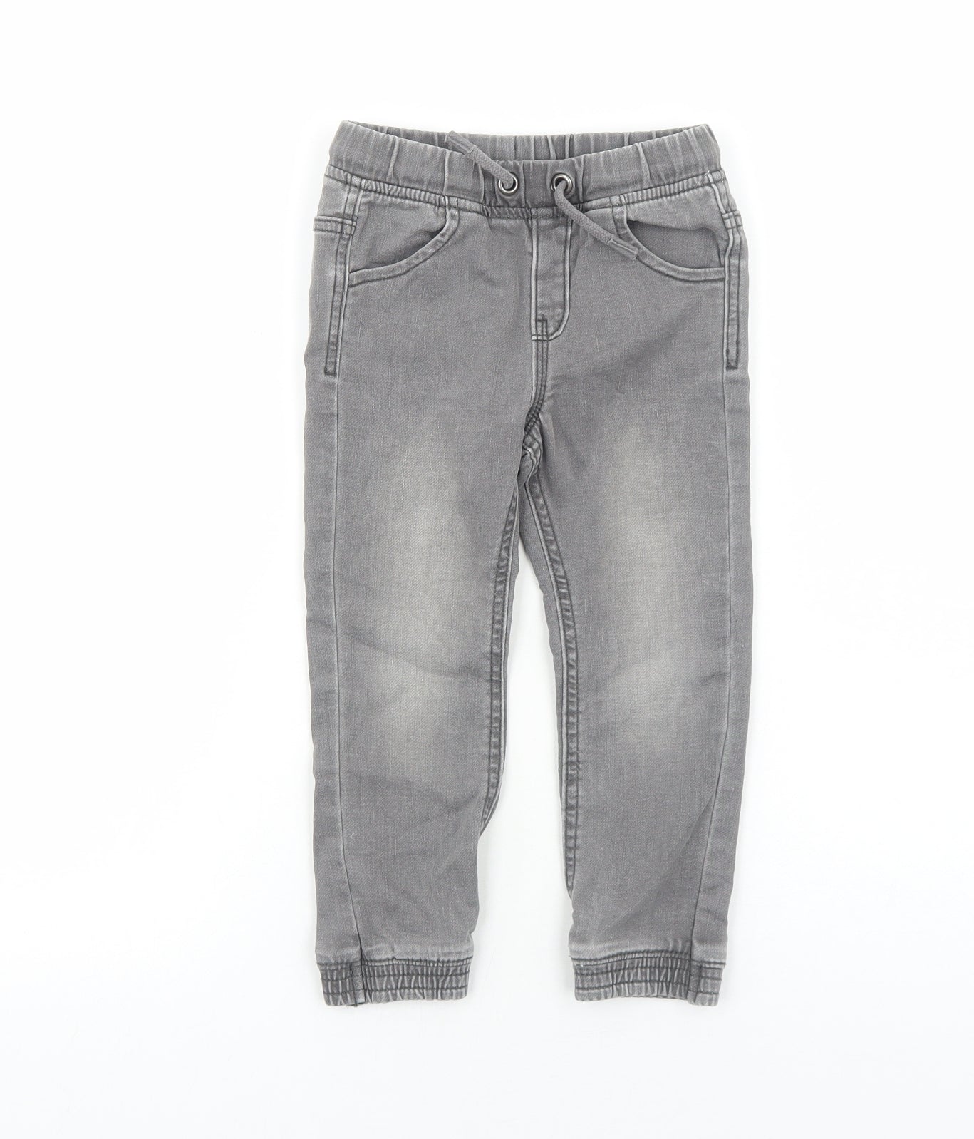 Matalan Boys Grey Cotton Tapered Jeans Size 3-4 Years Regular Drawstring