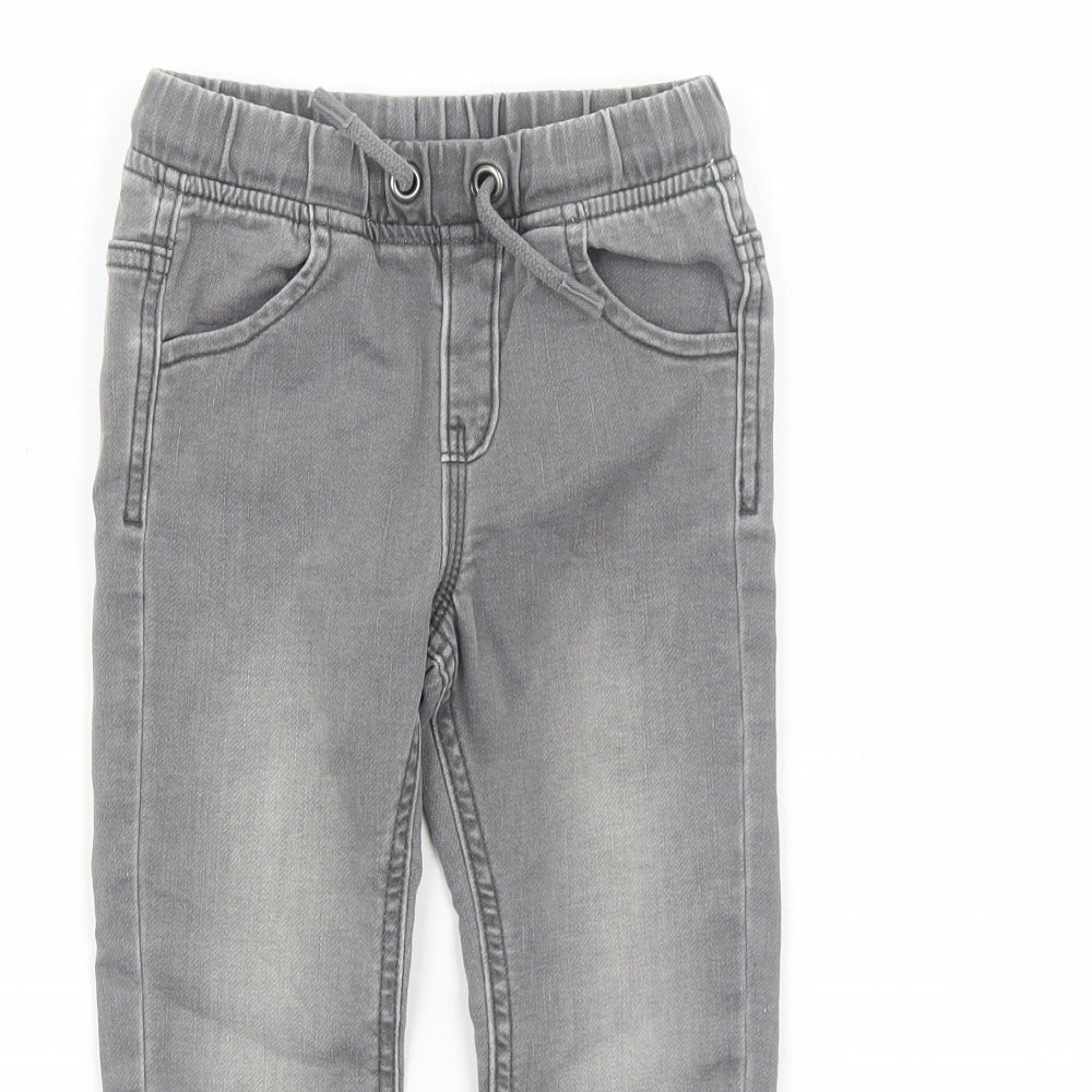 Matalan Boys Grey Cotton Tapered Jeans Size 3-4 Years Regular Drawstring