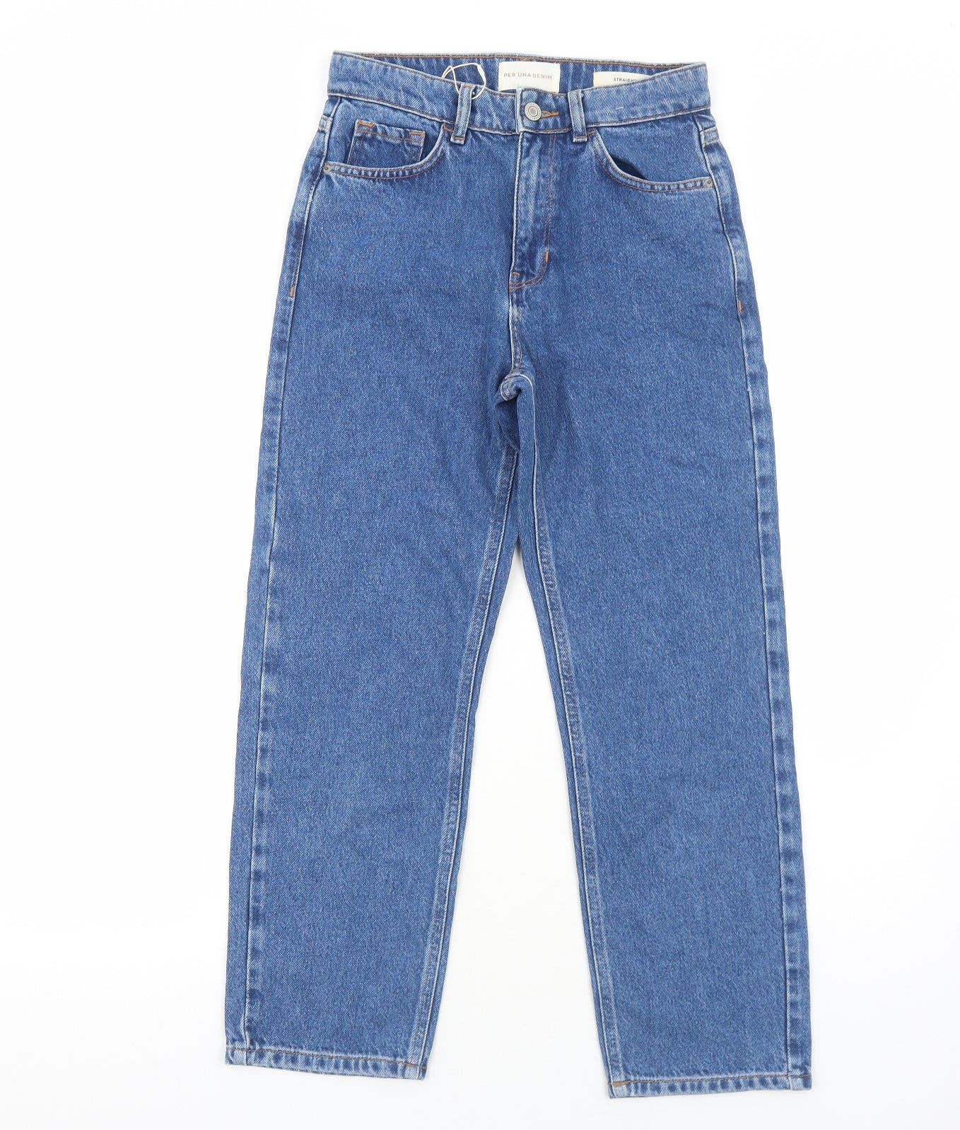 Per Una Womens Blue Cotton Straight Jeans Size 6 Regular Zip