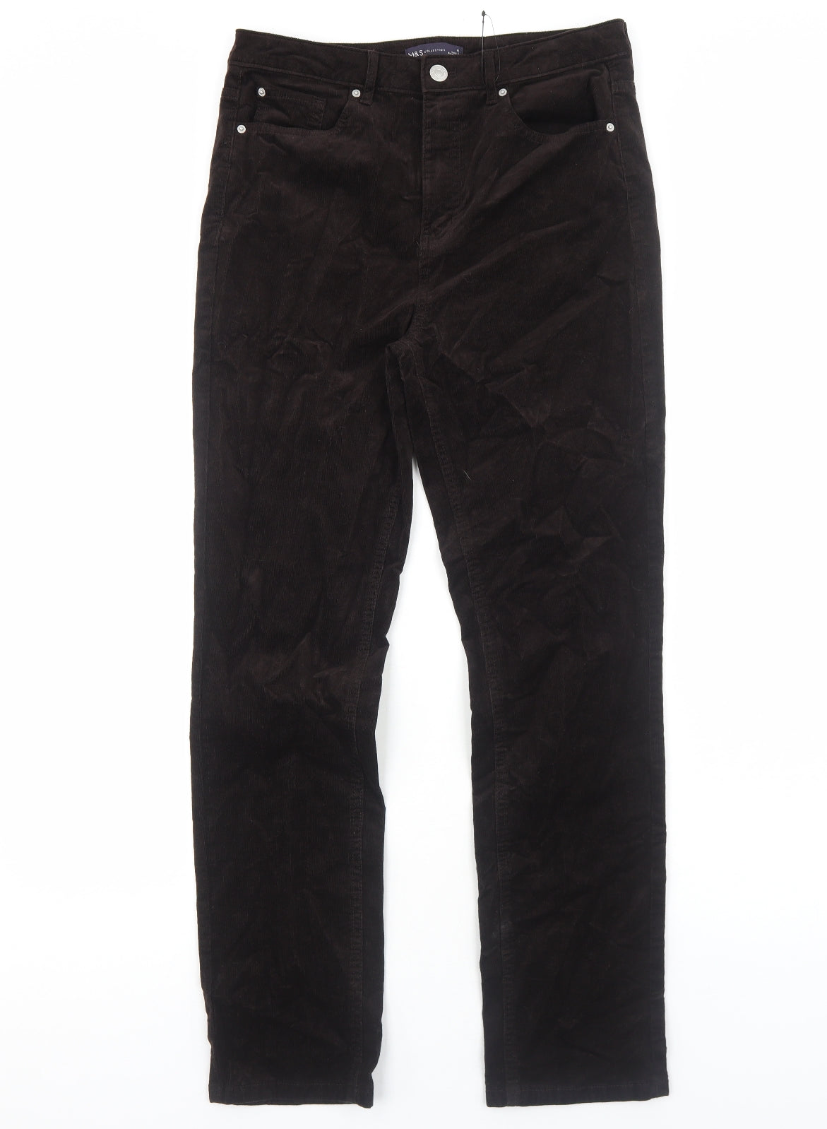 Marks and Spencer Womens Brown Cotton Trousers Size 12 Regular Zip