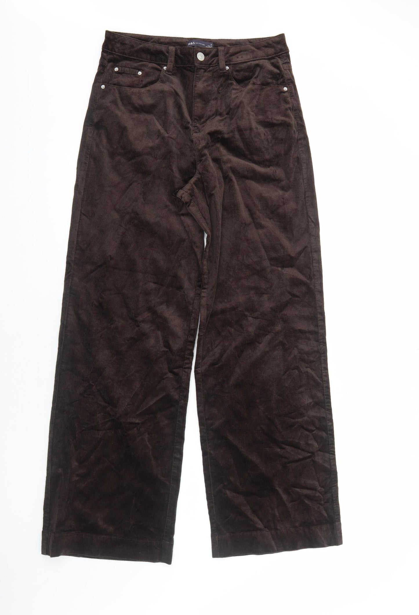 Marks and Spencer Womens Brown Cotton Trousers Size 12 Regular Zip