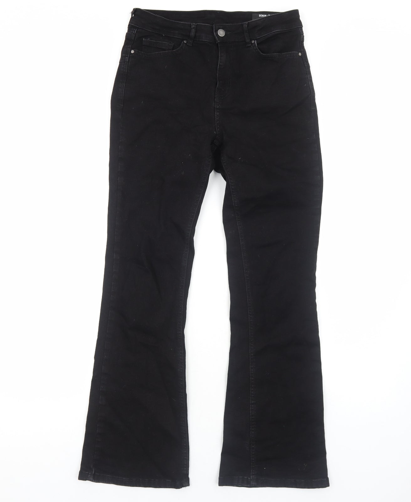TU Womens Black Cotton Bootcut Jeans Size 12 Regular Zip