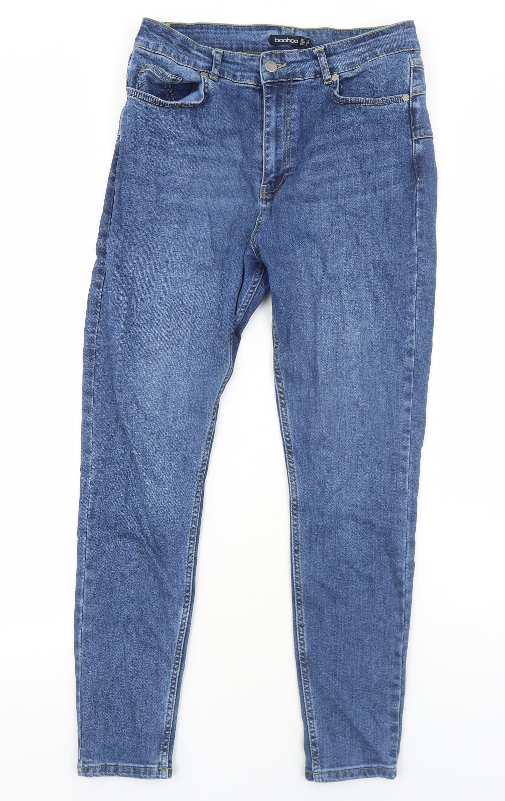 Boohoo Womens Blue Cotton Skinny Jeans Size 12 Regular Zip