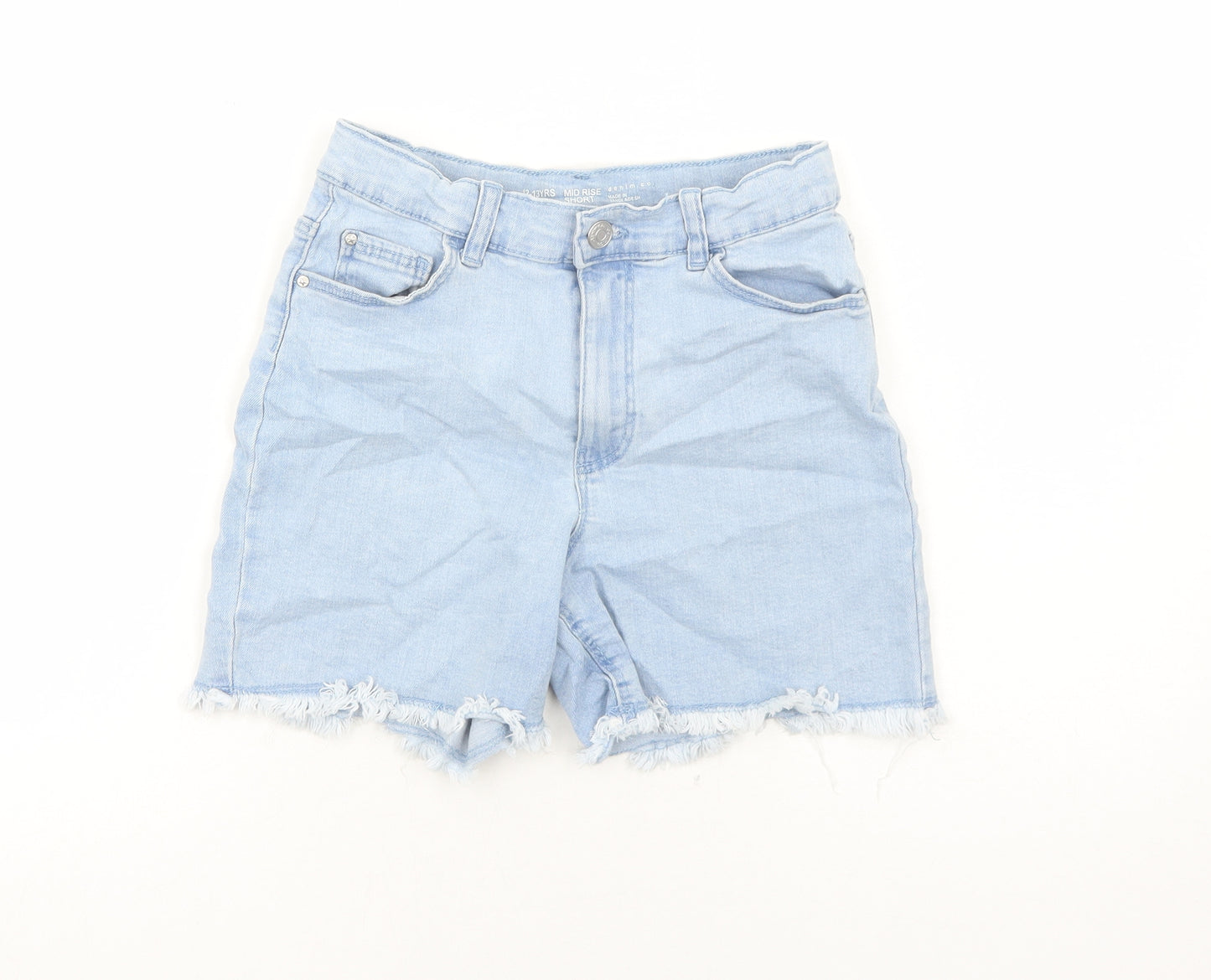 Primark Girls Blue Cotton Mom Shorts Size 12-13 Years Regular Zip