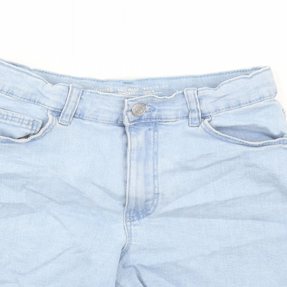 Primark Girls Blue Cotton Mom Shorts Size 12-13 Years Regular Zip