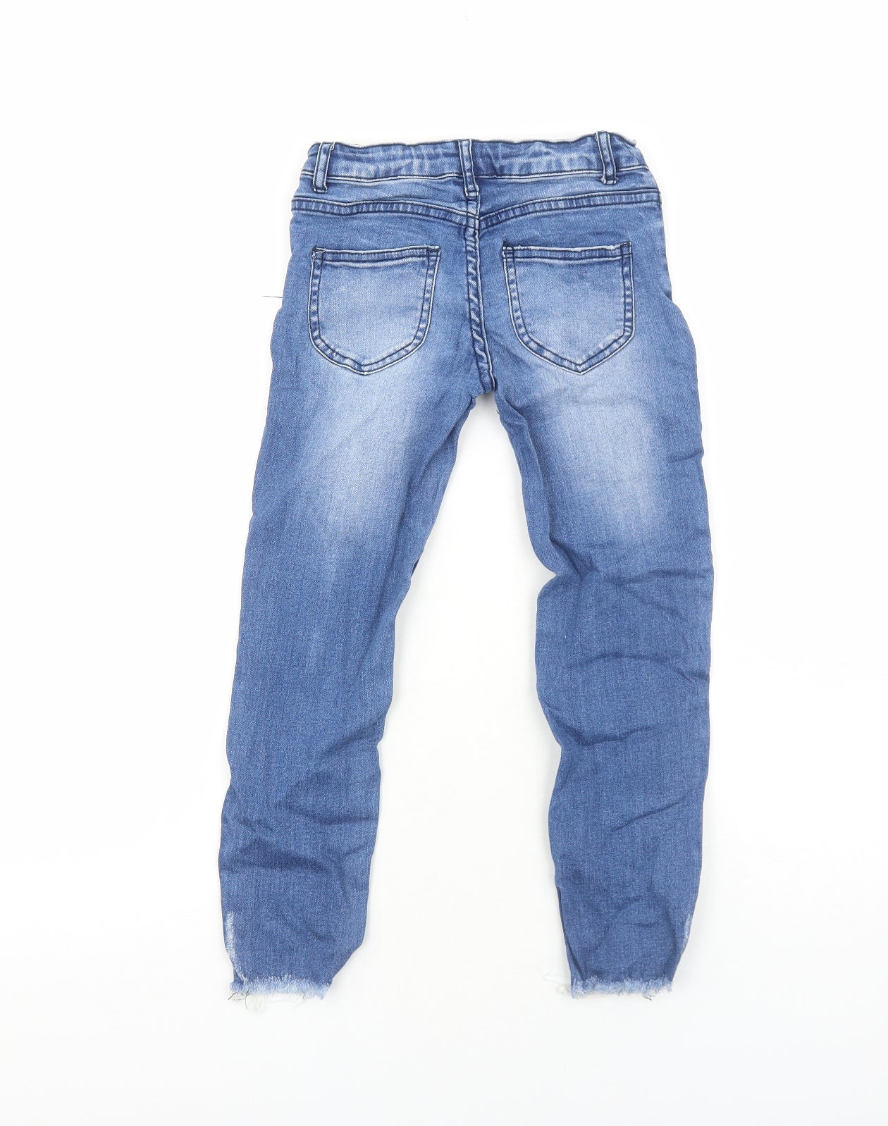 Primark Girls Blue Cotton Skinny Jeans Size 8-9 Years Regular Zip - Distressed