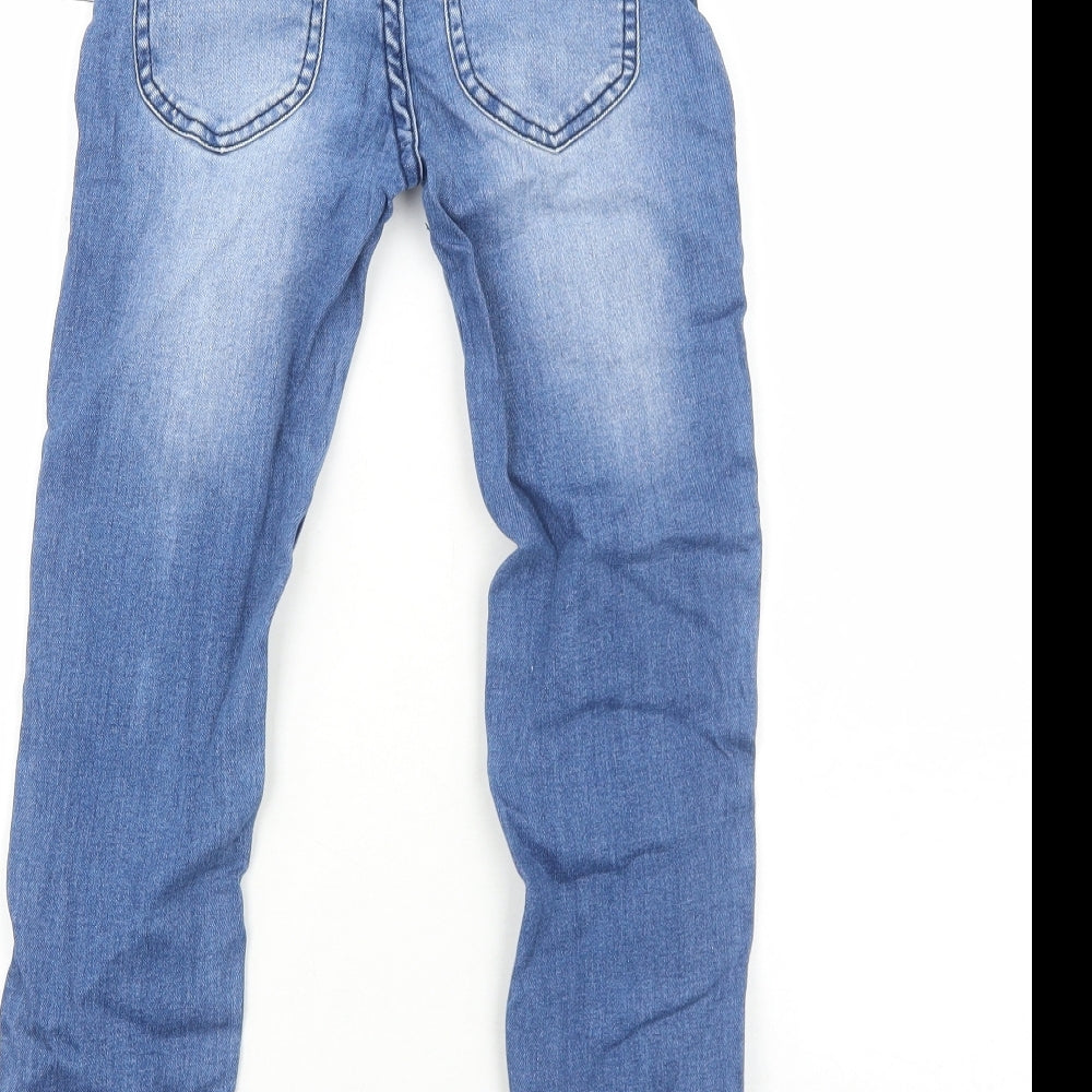Primark Girls Blue Cotton Skinny Jeans Size 8-9 Years Regular Zip - Distressed