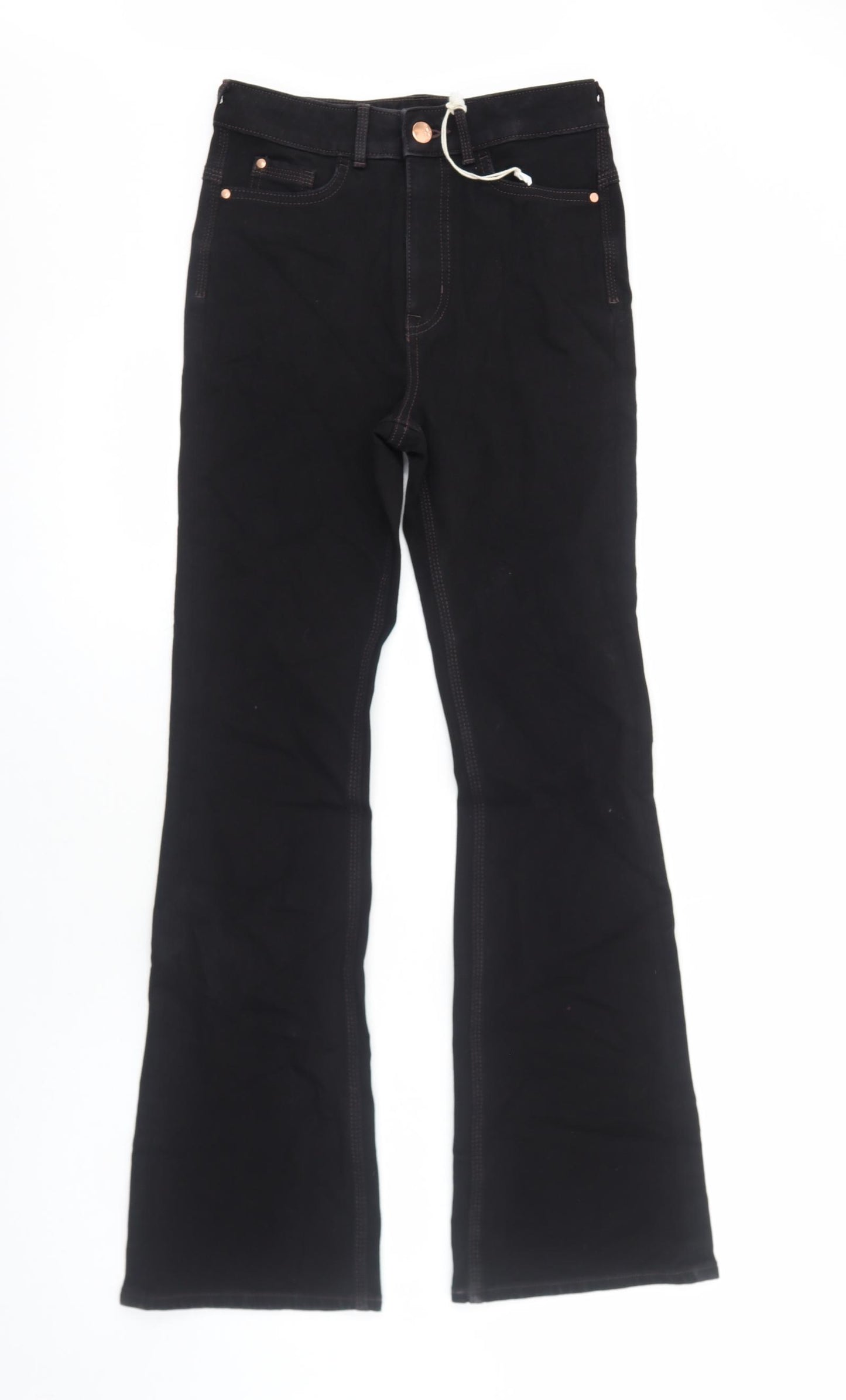 Marks and Spencer Womens Black Cotton Flared Jeans Size 8 Regular Zip