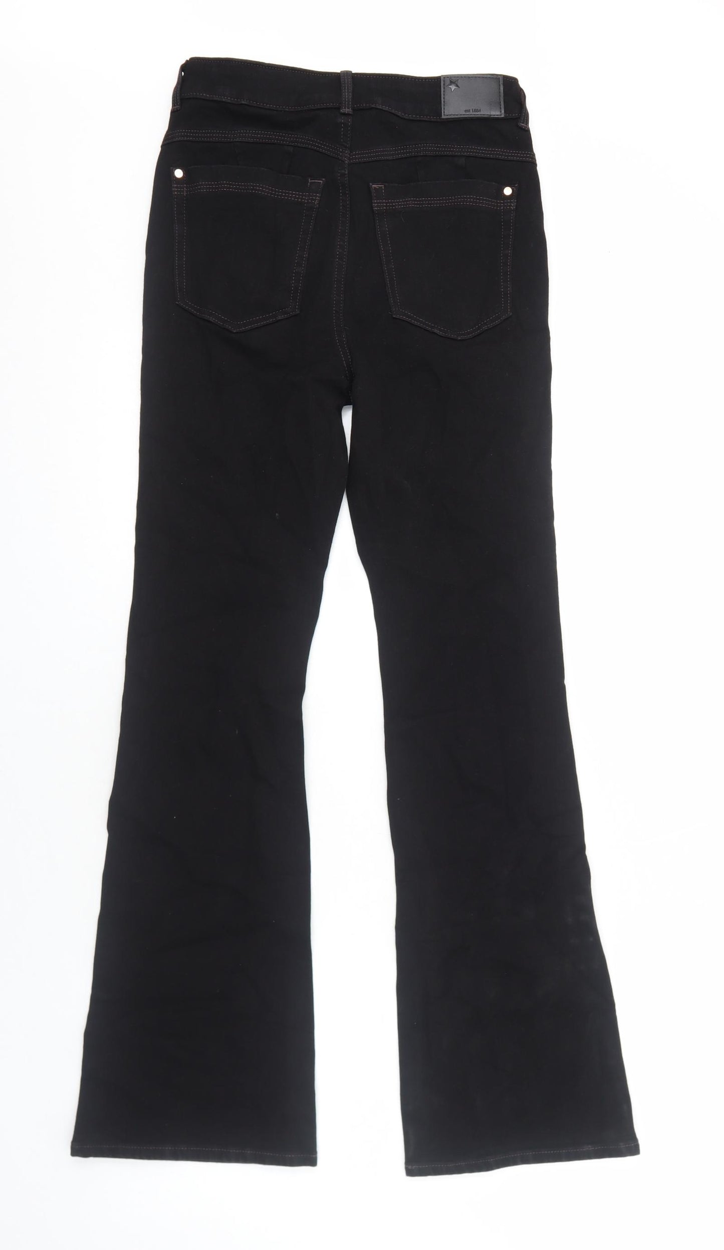 Marks and Spencer Womens Black Cotton Flared Jeans Size 8 Regular Zip