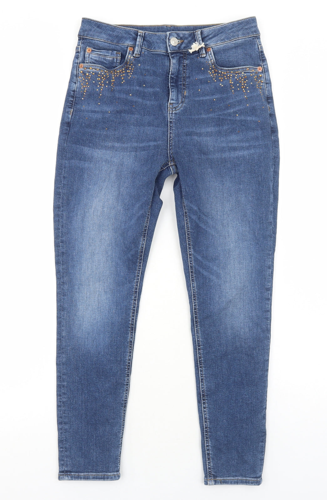 Marks and Spencer Womens Blue Cotton Skinny Jeans Size 12 Regular Zip