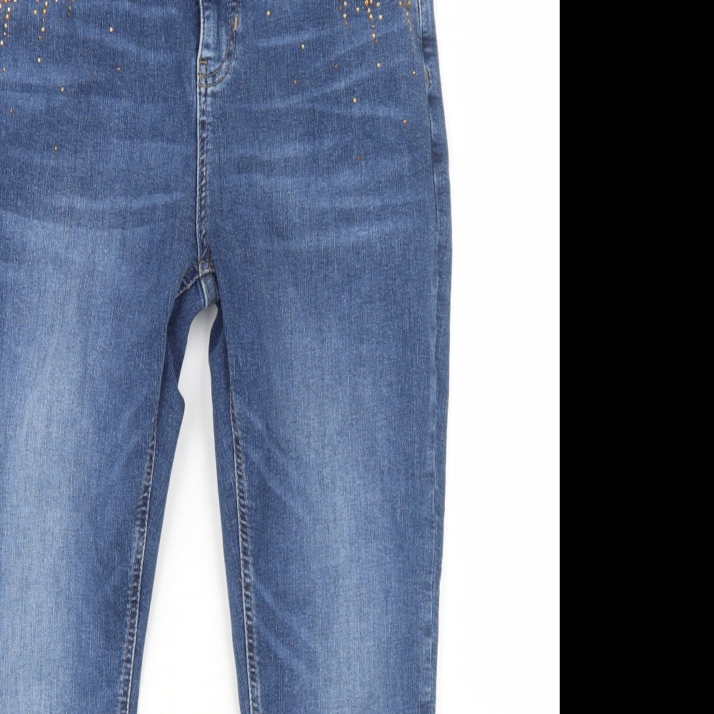 Marks and Spencer Womens Blue Cotton Skinny Jeans Size 12 Regular Zip