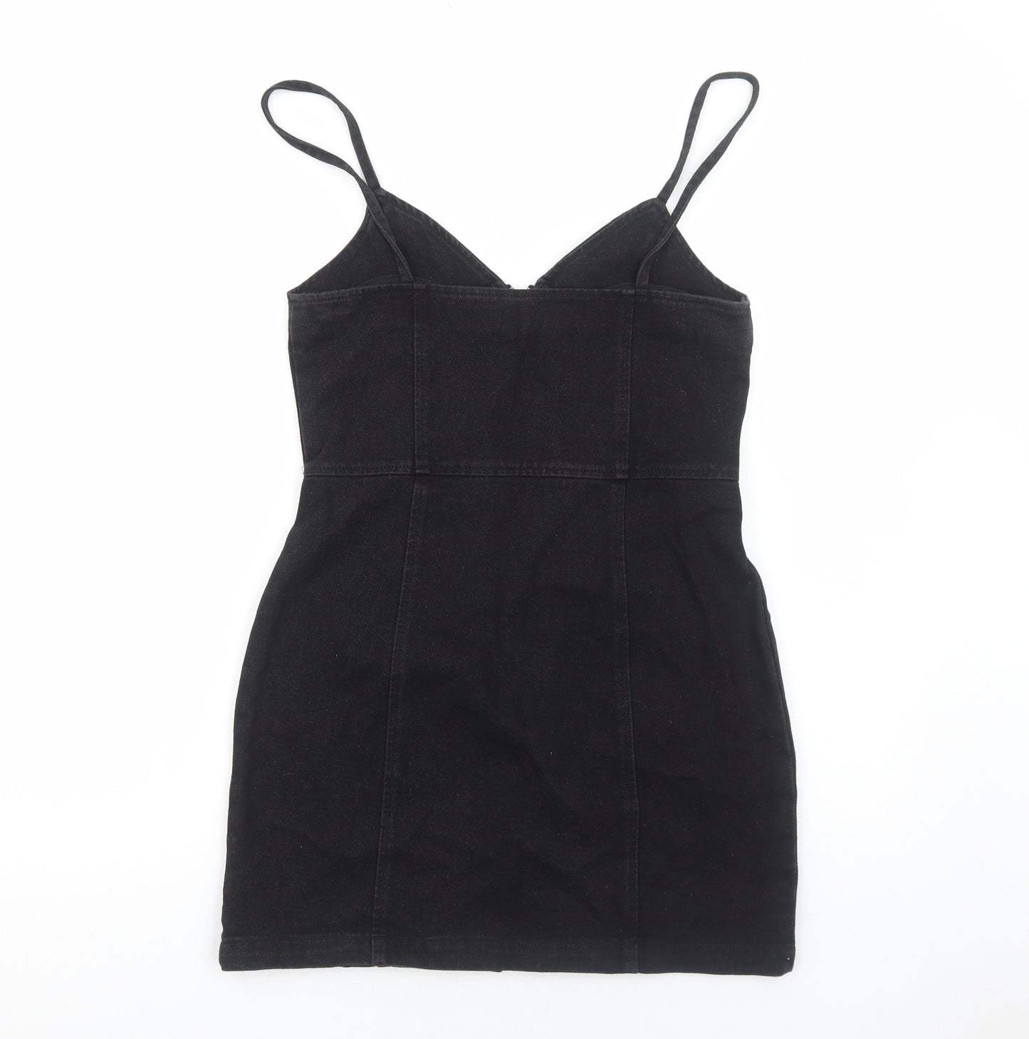 Boohoo Womens Black Cotton Mini Size 10 V-Neck Zip