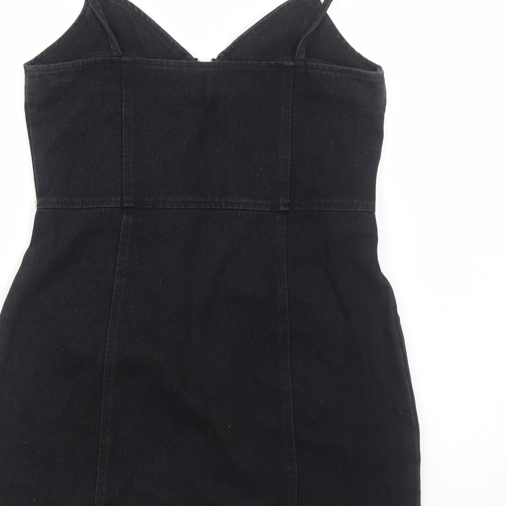 Boohoo Womens Black Cotton Mini Size 10 V-Neck Zip