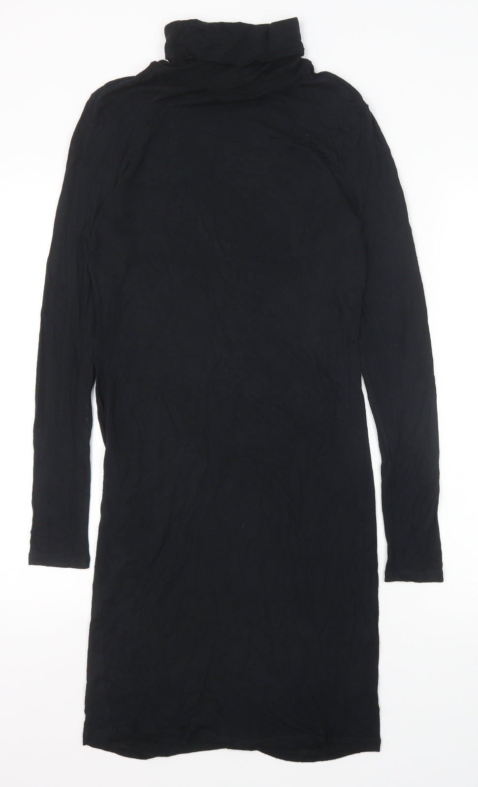 NEXT Womens Black Viscose Jumper Dress Size 8 Roll Neck Pullover