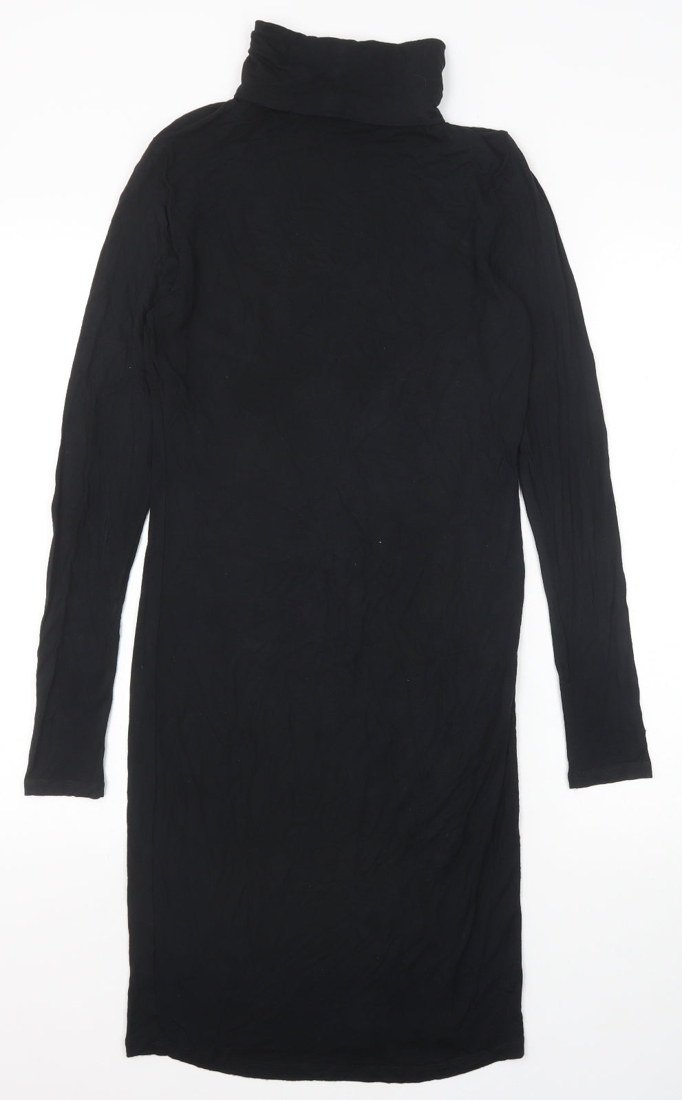 NEXT Womens Black Viscose Jumper Dress Size 8 Roll Neck Pullover