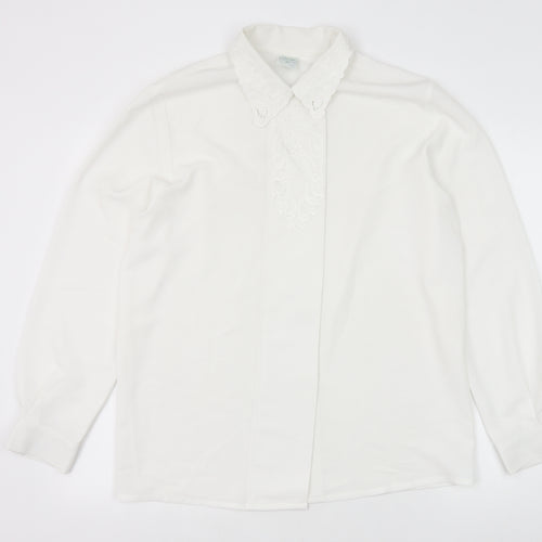 C&A Womens White Polyester Basic Button-Up Size 12 Collared