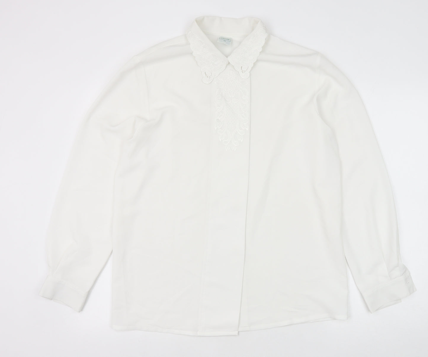 C&A Womens White Polyester Basic Button-Up Size 12 Collared