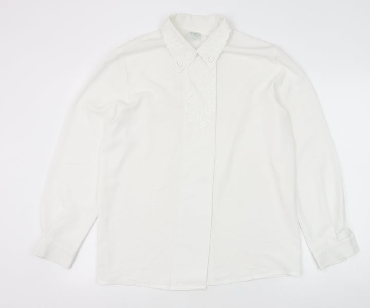 C&A Womens White Polyester Basic Button-Up Size 12 Collared