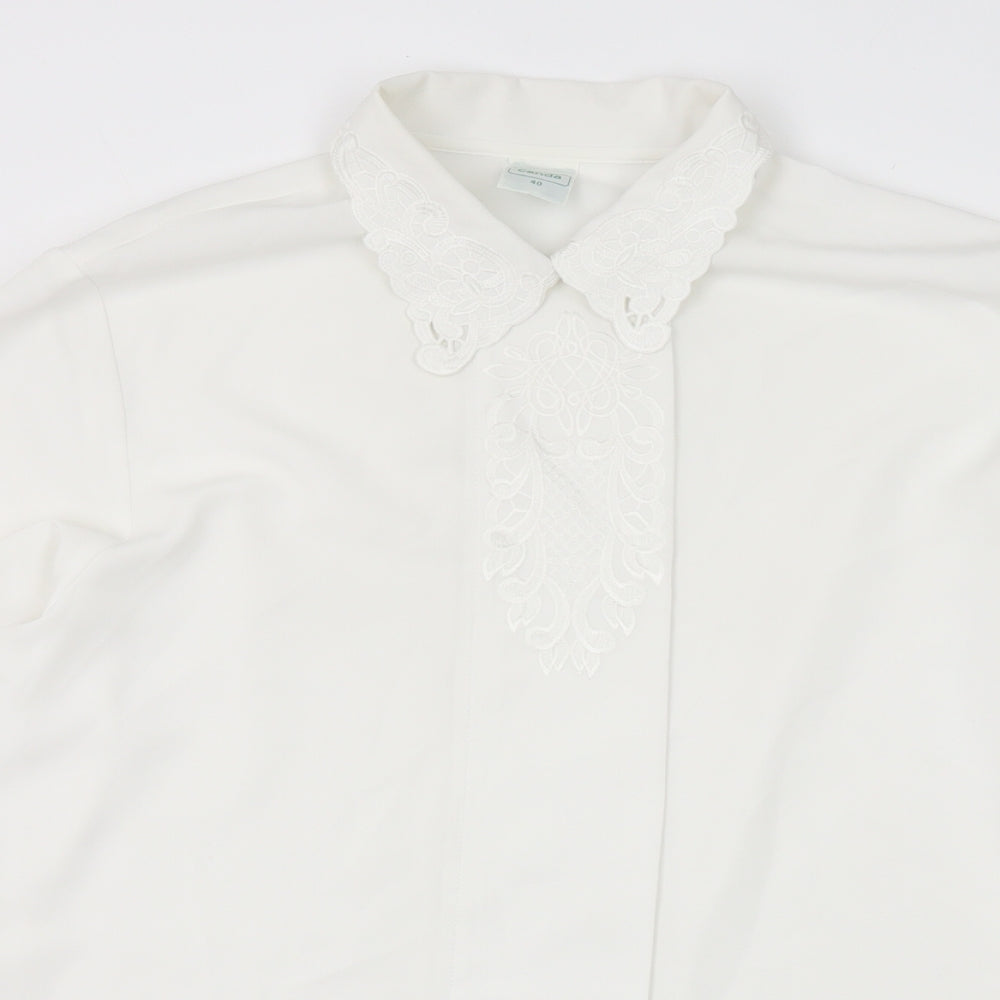 C&A Womens White Polyester Basic Button-Up Size 12 Collared