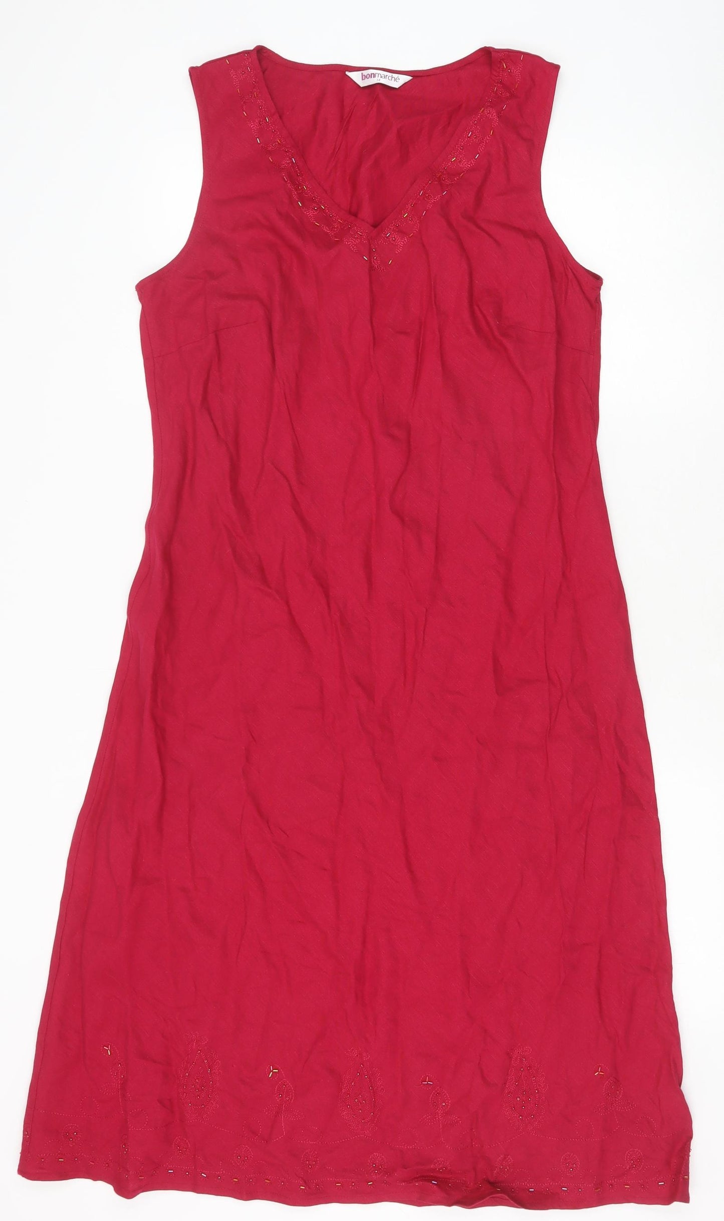 Bonmarché Womens Red Linen A-Line Size 14 V-Neck Zip