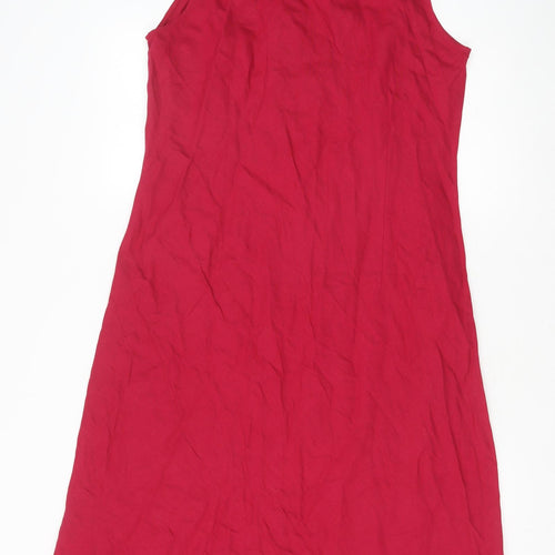 Bonmarché Womens Red Linen A-Line Size 14 V-Neck Zip