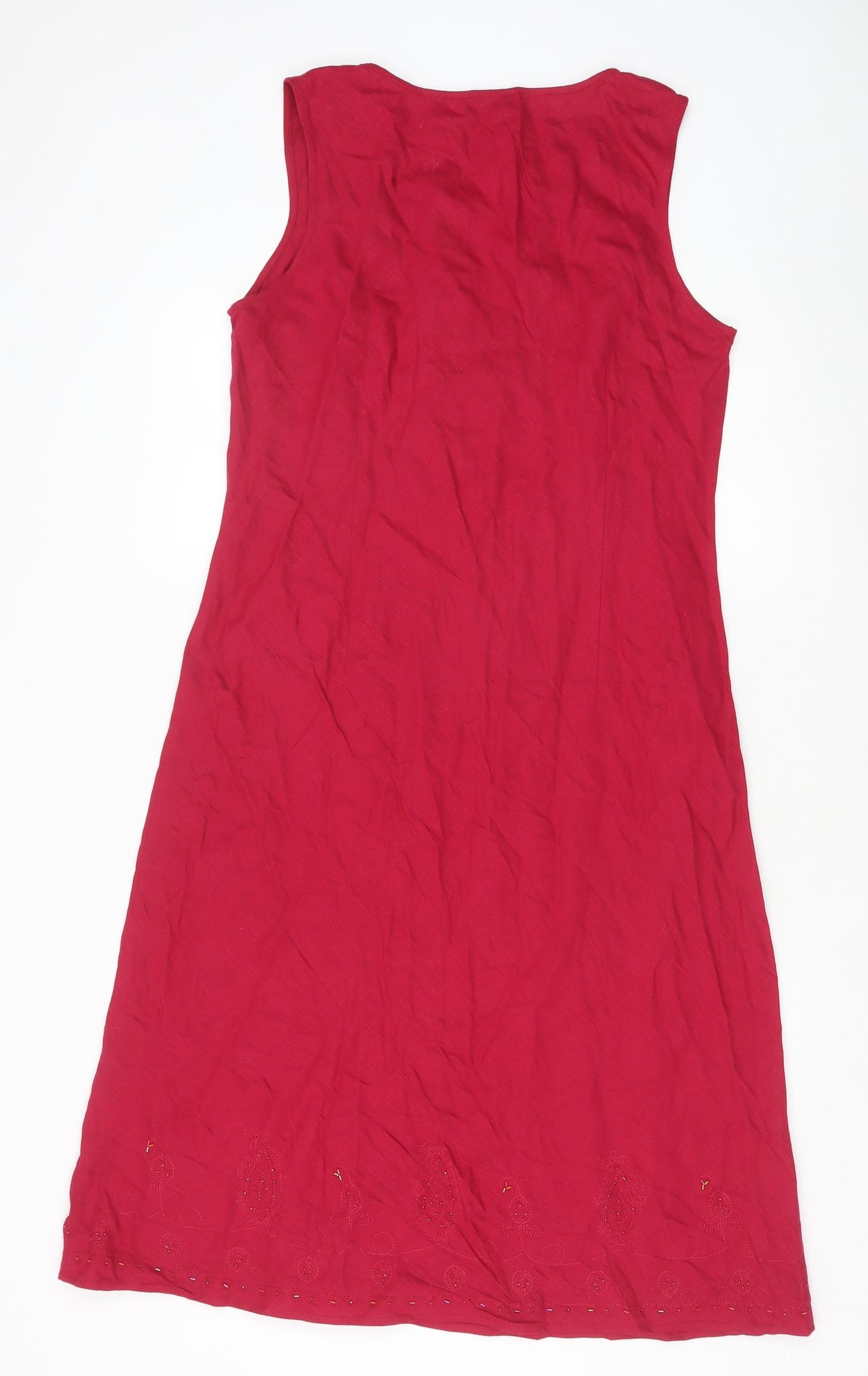 Bonmarché Womens Red Linen A-Line Size 14 V-Neck Zip