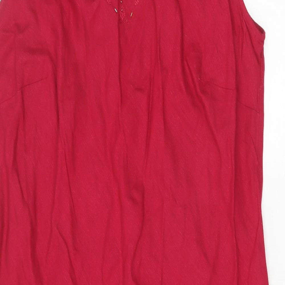 Bonmarché Womens Red Linen A-Line Size 14 V-Neck Zip