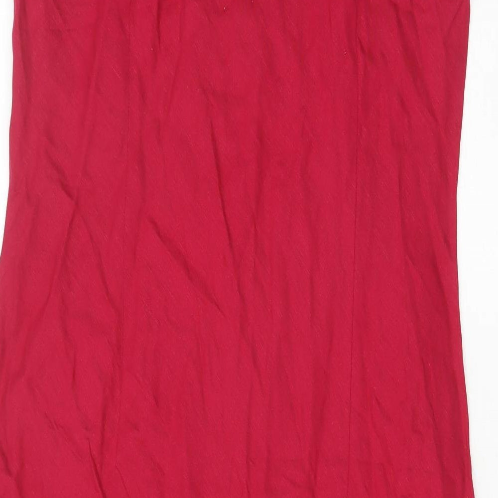 Bonmarché Womens Red Linen A-Line Size 14 V-Neck Zip
