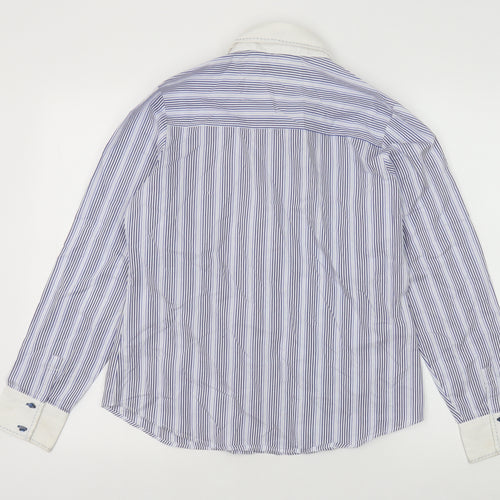Marks and Spencer Womens Blue Striped Cotton Basic Button-Up Size 12 Collared