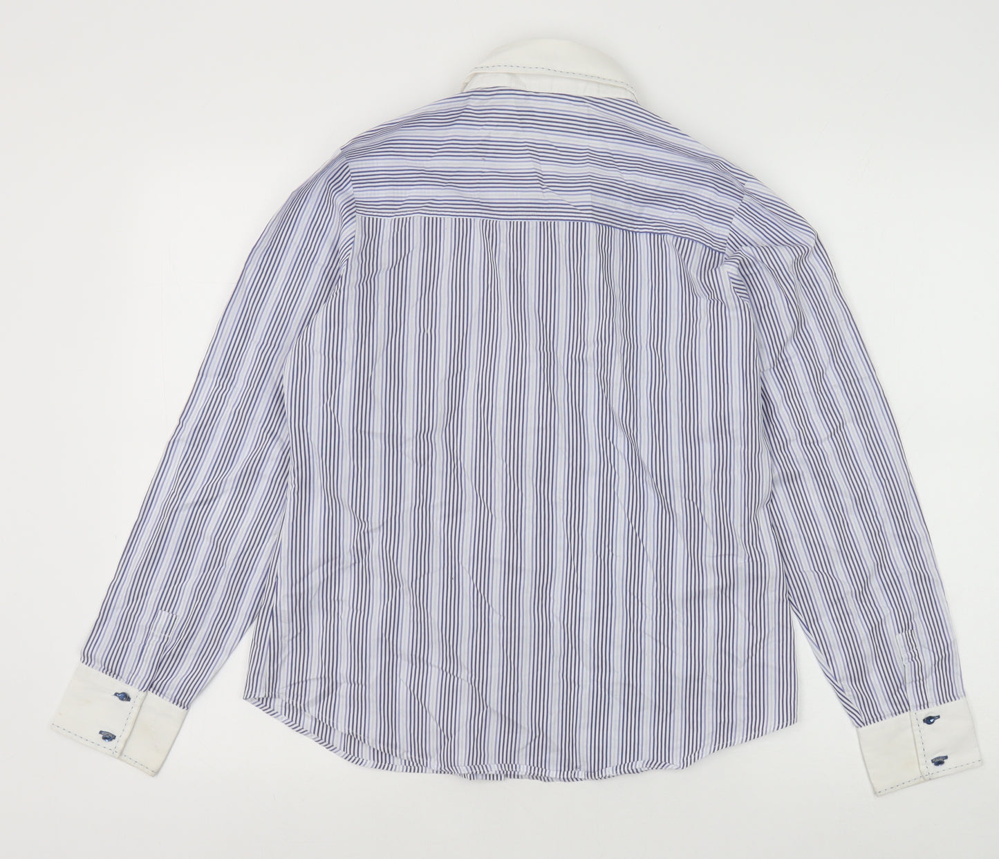 Marks and Spencer Womens Blue Striped Cotton Basic Button-Up Size 12 Collared