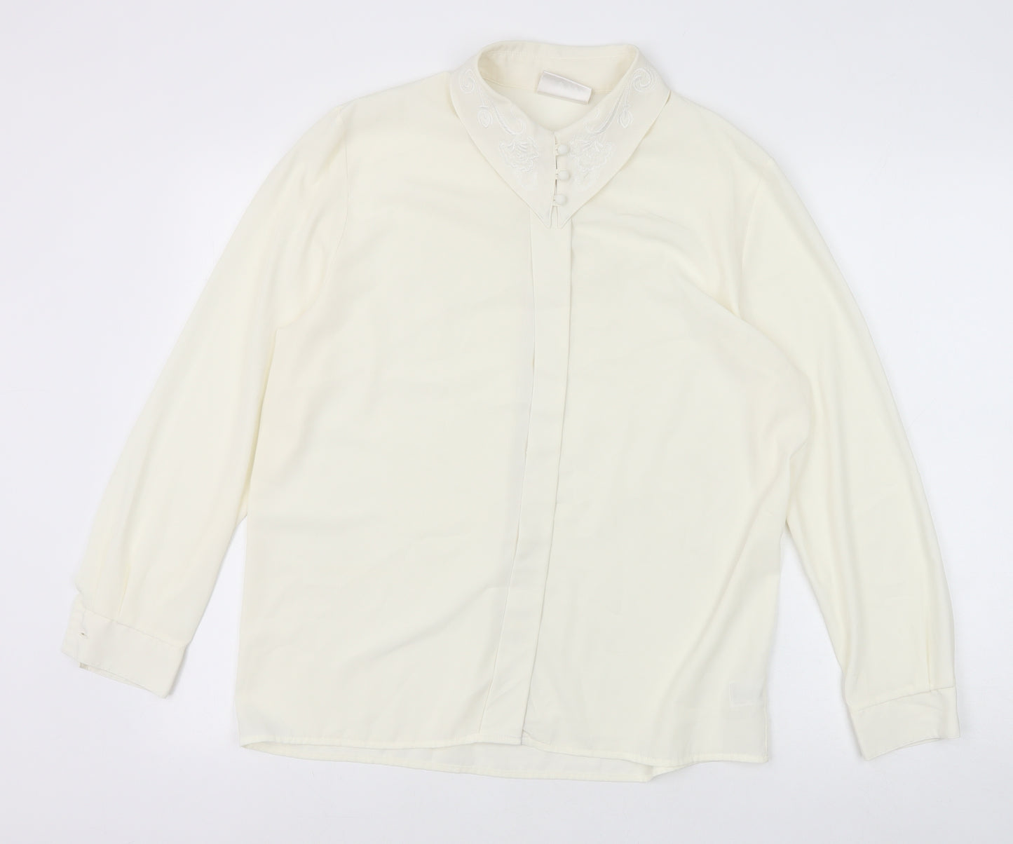 Richards Womens White Polyester Basic Button-Up Size 14 Collared