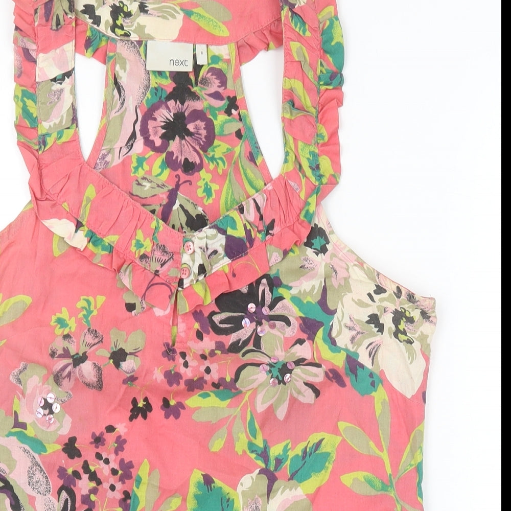 NEXT Womens Pink Floral 100% Cotton Basic Tank Size 8 Scoop Neck