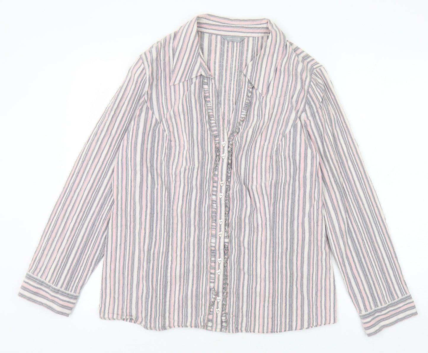 Marks and Spencer Womens Pink Striped Cotton Basic Button-Up Size 20 Collared